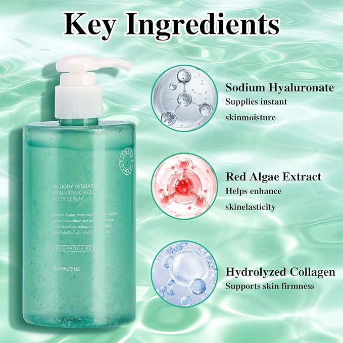 Body Hydrator Hyaluronic Acid Body Serum for Dry Skin, Body Lotion with Red Algae Extract, Long-Lasting Moisturizing, Rich Yet Non-Greasy Moisturizer for Men & Women