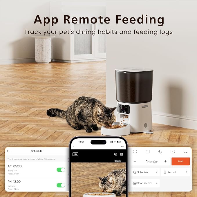 Automatic Cat Feeder with Camera, 4L WiFi Smart Pet Feeder with APP Control, 1080P HD Video, Night Vision,Voice Call, Motion Detection, Dual Power Supply, Stainless Steel Bowl,Supports 5GHz/2.4GHz