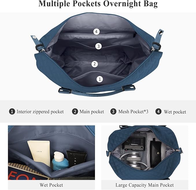 Travel Duffel Bag, Carry On Overnight Weekender Bags for Women | Travel Bag with Wet Pocket & Trolley Sleeve, For Spirit Airlines 18x14x8 Personal Item Bag