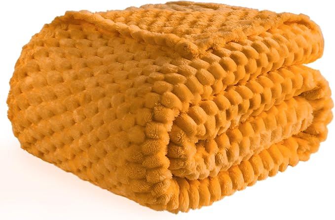 Bnuitland Soft Flannel Throw Blanket(50X70 inches), 3D Jacquard Fluffy Lightweight Fleece Blanket for Couch,Sofa,Bed, 300 GSM Super Cozy Warm for All Season Home Decor,Yellow