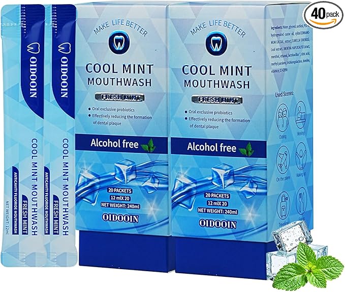 Travel Size Mouthwash, Alcohol-Free and Fluoride-Free, Probiotics for Fresh Breath and Dry Mouth Relief, Freshens Breath for 12 Hours – 40 Strips, 0.41Fluid Ounces Each