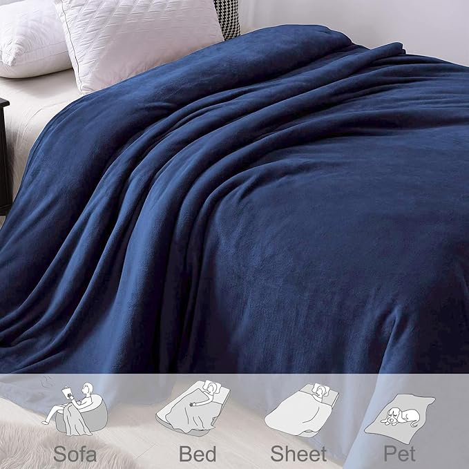 Exclusivo Mezcla Soft Fleece Blanket Queen Size for Bed, Navy Blue | 90x90 Inches, Double-Sided Brushed Flannel, Lightweight Plush Cozy Blanket for Home Decor, All Season, Machine Washable