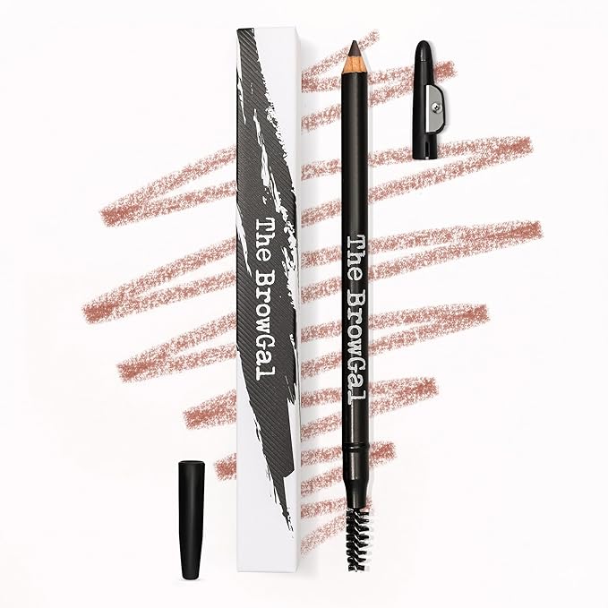 The BrowGal Eyebrow Pencil with Spoolie & Built in Sharpener - Shade 05 Taupe - Waterproof & Buildable Brow Pencil with Hair Like Strokes - Natural Looking, Soft Finish
