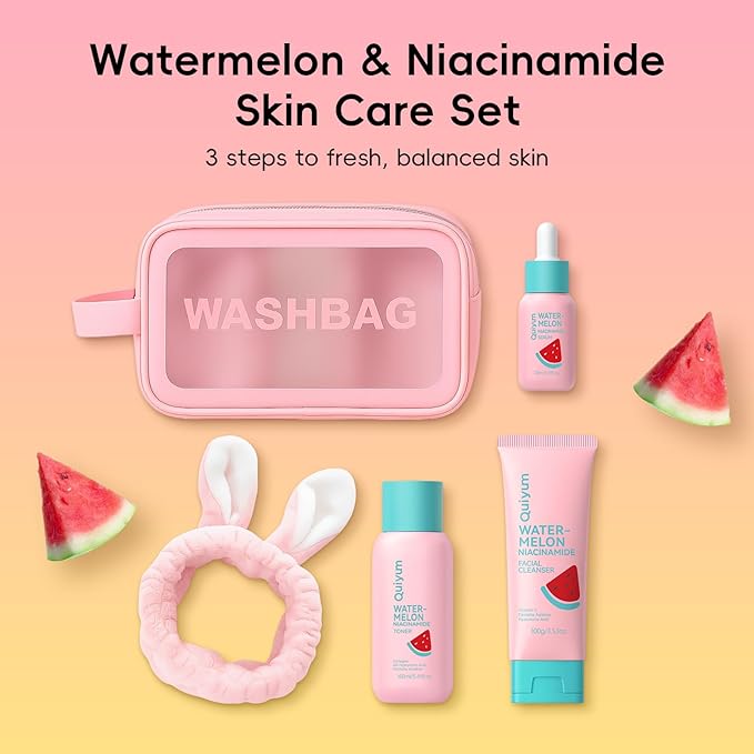 Watermelon & Niacinamide Skin Care Set, Beauty Facial Skincare Products, Routine Skincare for Teens, Nourishing, Hydration, Glow Up, Trendy Stuff for Girls with 3PCS, Birthday Mother's Day Gift