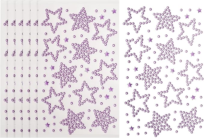 PATIKIL 6Sheets Star Face Gems, Self Adhesive Hair Gems Stickers Face Stickers for Women Eye Hair Body Festival Makeup Rave Accessories, Purple