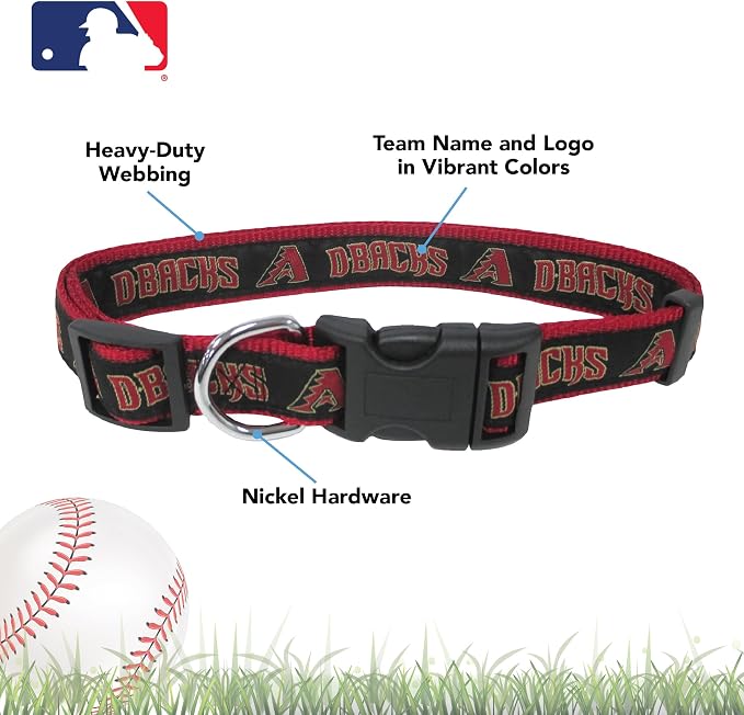 MLB Arizona Diamondbacks Licensed PET COLLAR- Heavy-Duty, Strong, and Durable Dog Collar. Available in 29 Baseball Teams and 4 Sizes