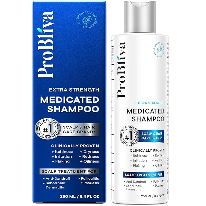 ProBliva Medicated Anti-Fungal Shampoo: Extra Strength Antifungal Hair Treatment for Dandruff, Folliculitis, Psoriasis, Seborrheic Dermatitis - Relieves Itchy & Dry Scalp - 8.4 fl oz