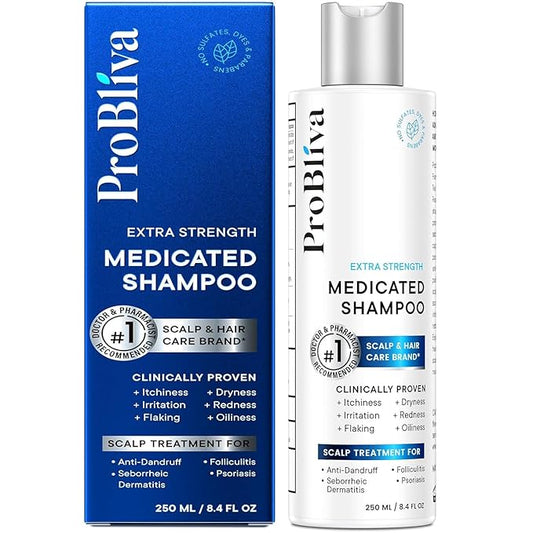 ProBliva Medicated Anti-Fungal Shampoo: Extra Strength Antifungal Hair Treatment for Dandruff, Folliculitis, Psoriasis, Seborrheic Dermatitis - Relieves Itchy & Dry Scalp - 8.4 fl oz
