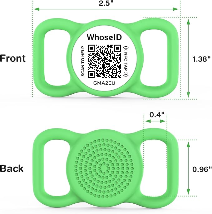 QR Code Dog Tag with NFC, Personalized Pet ID Tag, Silent Silicone Dog ID Tag, Modifiable Pet Online Profile, Multiple Emergency Contact, Scan QR Code Send Location Email (Regular, Green)