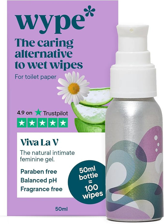 Wype | Viva La V | Toilet Paper Gel | Flushable Feminine Wipes Alternative | Feminine pH Balanced, Rose & Geranium Scented | Equivalent To 100 Wipes | 1.6 fl oz