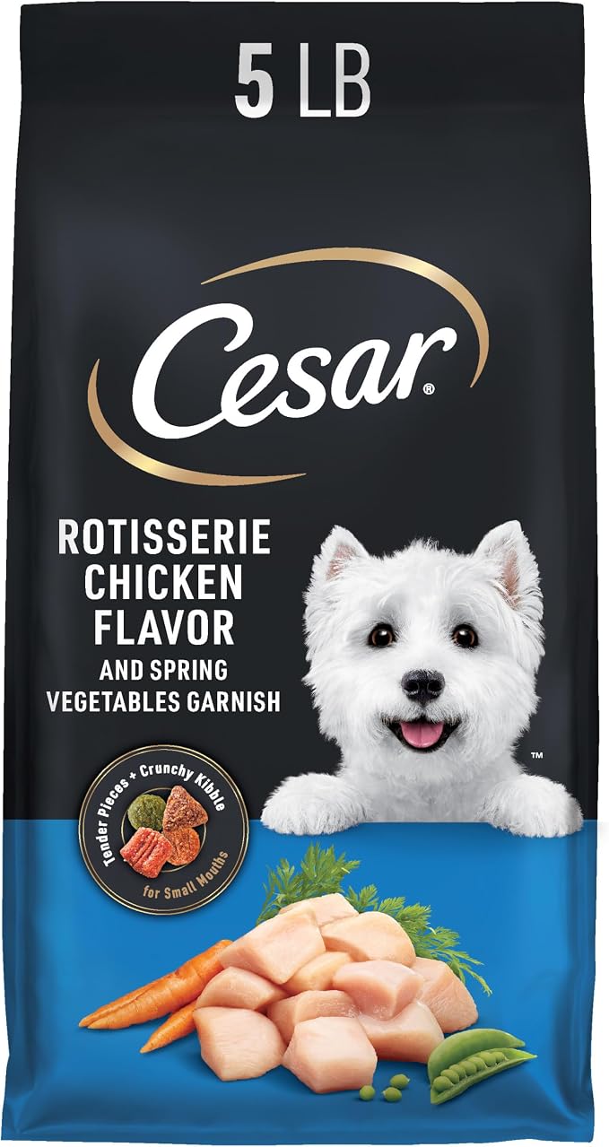 Cesar Small Breed Dry Dog Food, Chicken & Spring Vegetables Flavor, 5 lb | Made in USA, Real chicken #1 ingredient, 26 essential nutrients, supports small breed health, no artificial flavors