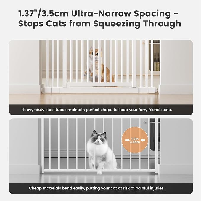 Gardner Pet 51"-87" Extra Tall Cat Gate for Doorway, Wide Adjustable 27.56"-37" Baby Gate Included 4 Extension Kits, Pressure Mounted Safety Full Door Gate for Stairs, Studio, Kitchen (White) | 51"-87" height & 27.56"-37" width adjustability; pressure-...