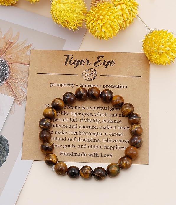 BOMAIL Natural Stone Bracelet for Women Men - 8MM Semi-Precious Gemstone Beaded Bracelet Healing Crystal Stretch Bracelet Yoga Bracelets Jewelry