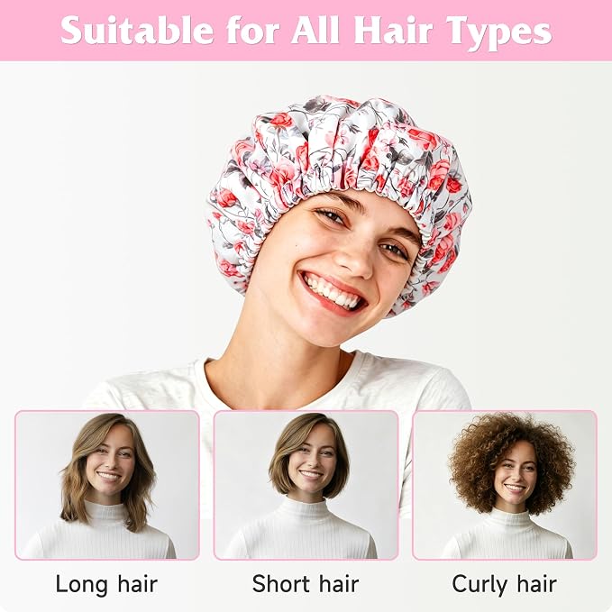 Reusable Castor Oil Hair Cap for Women, Suitable for Treating Dry, Damaged Hair, Overnight Organic Cotton Hair Cap (Oil Not Included), Red Flowers, M