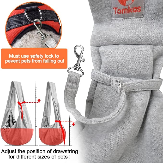 Tomkas Dog Cat Carrier Sling Classic Pocket & Classic Strap(S,Grey)