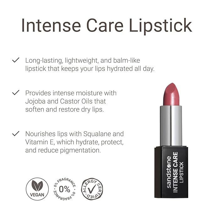 Sandstone Scandinavia Intense Care Lipstick - a hypoallergenic, gluten free, caring formula, with active and moisturizing ingredients. (44 Summer Rose, 3,5 g)