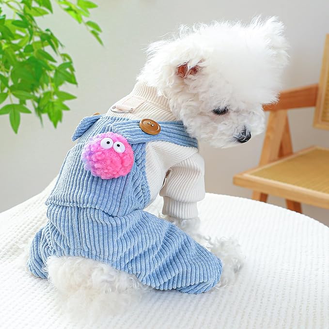 Dog Comfortable Soft Overalls Dog One-Piece Bear Outfit Puppy Cute Sweater Shirt Corduroy Pants Pet Stylish Summer Spring Clothes for Small Dogs Chihuahua Dachshund Daily Holiday Jumpsuit Costume