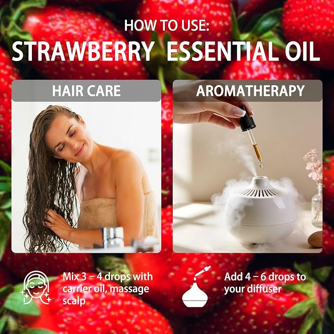 Strawberry Essential Oil - Strawberry Oil for Diffuser, 4 Fl Oz(120ml) | Candle Making, Soap Making, aroma, Strong Scent, Pure, Natural, Home Fragrance, Massage