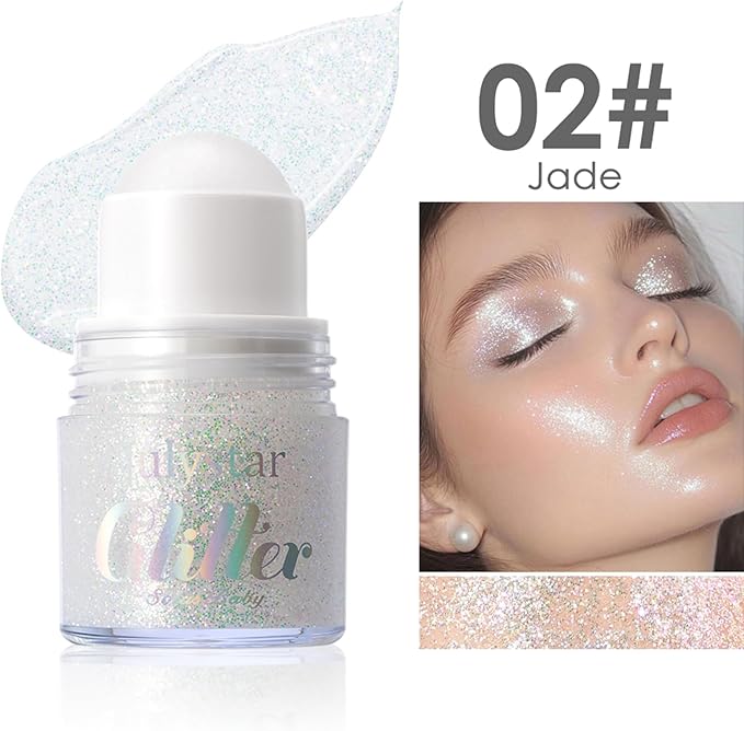2 Colors Roll-on Body Glitter Gel, Holographic Glitter Gel Under Light for Face Hair, Body Shimmer for Rave Accessories Christmas New Year Halloween Makeup