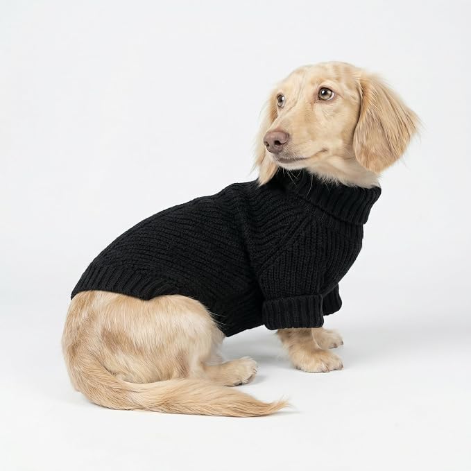 Fitwarm Dog Turtleneck Sweater, Thermal Knitted Pet Coat, Dog Winter Clothes for Small Dogs, Cat Apparel, Black, XXL