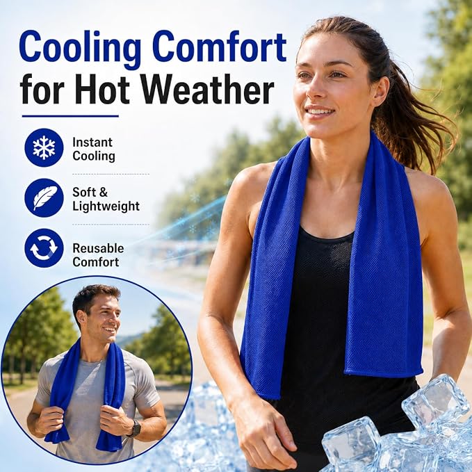 Cooling Towel for Neck and Face - 43.3" x 15.7" - Quick-Dry Microfiber - Ideal for Hot Weather, Gym, Fitness, Camping, Yoga Sport, Golf - Navy Blue