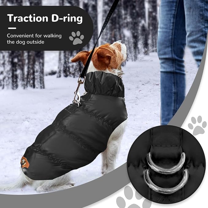 ABRRLO Winter Warm Dog Jacket for Small Medium Dogs Cat Cold Weather Coats with Harness Paded Dogs Fleece Vest Waterproof Windproof Dog Snow Jacket Pet Puppy Clothes (Black,XL)