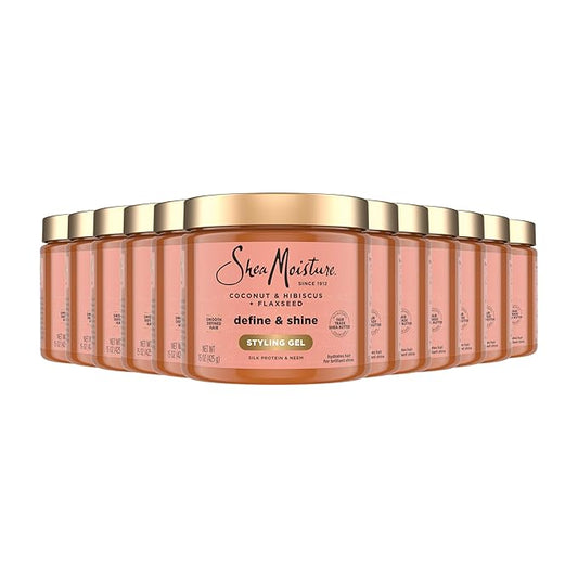SheaMoisture Define&Shine Styling Gel+Flaxseed 12ct Coconut&Hibiscus Hydrates,Holds Your Style All Day Infused With Glycerin,CoconutOil an Invigorating Sweet Scent ParabenFree Frizz Control Gel 15OZ
