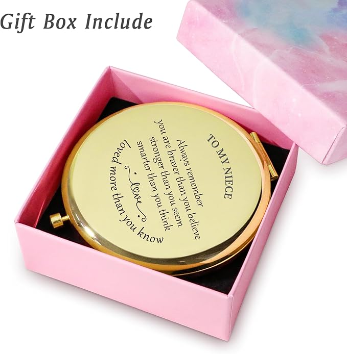 Niece Gifts from Aunt Uncle, Personalized Gift for Niece, Custom Compact Mirror, Goodie Bag & Basket Stuffers for Valentines Day, Mothers Day, Graduation, Birthday, Wedding