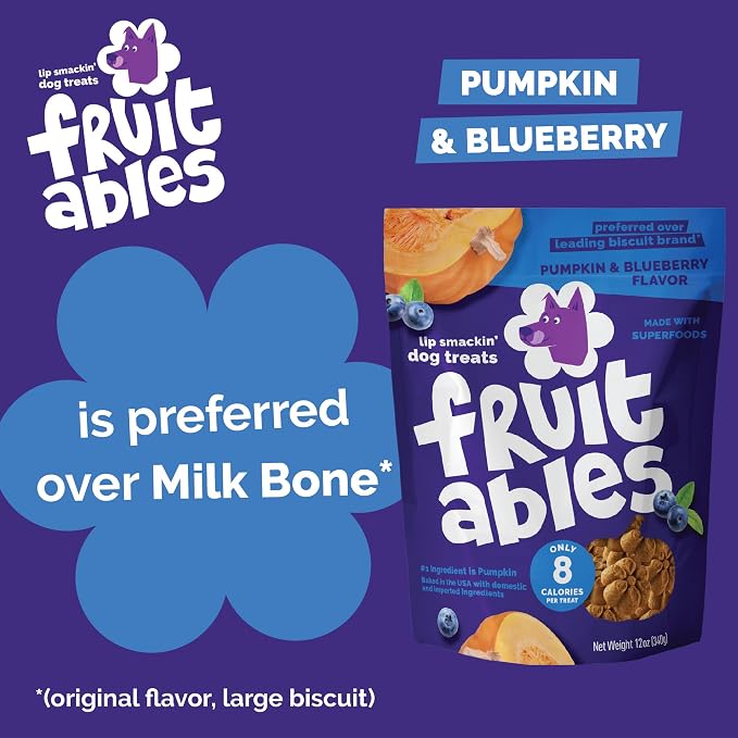 Fruitables Baked Dog Treats, Low Calorie Treats, Pumpkin & Blueberry, 7oz | Healthy Dog Treats, Training Treats, Crunchy Dog Biscuits, Limited Ingredient Recipe, Healthy Puppy Snacks, Made in USA