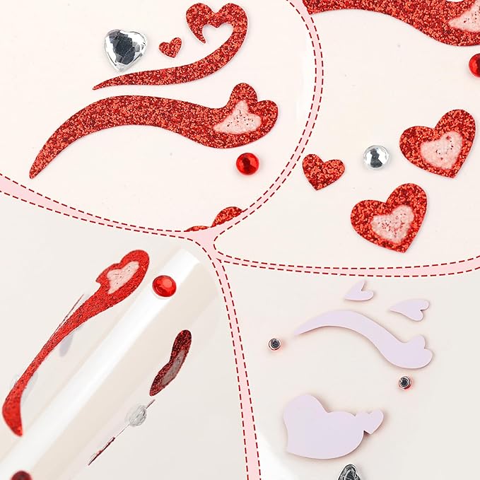 Valentine Face Gems Face Jewels Stickers Red Love Heart Lip Self Adhesive Eye Body Face Nail Hair Crystal Rhinestones for Makeup Festival Glitter Face Art Decor 2Sheets (style4)