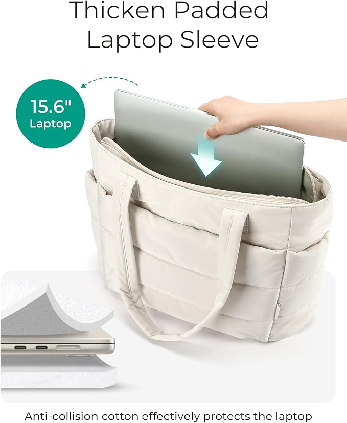 BAGSMART Tote Bag for Women, Lightweight Puffy Tote Bag with Compartments Shoulder Bag Handbag for Travel, Work, Gym | Lightweight