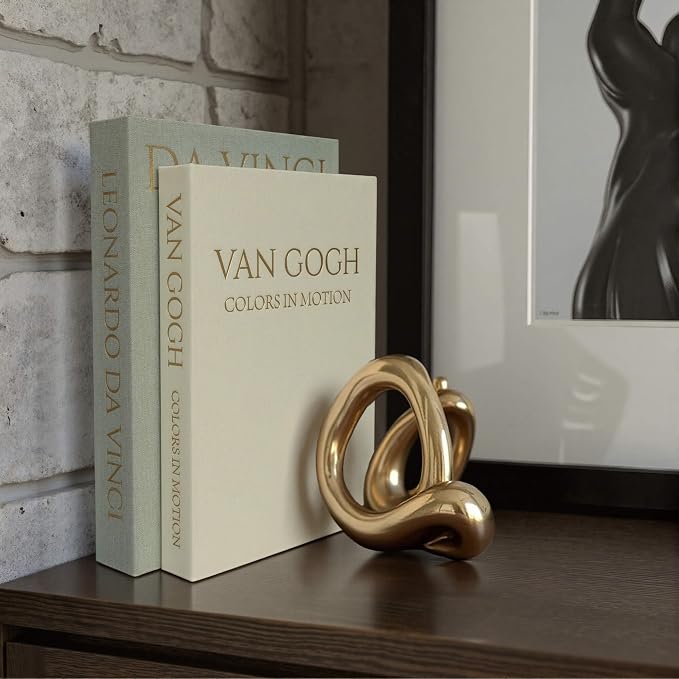 MAOBUYOU Decorative Storage Books Set of 2, Linen Cover, Gold Letters, White and Green