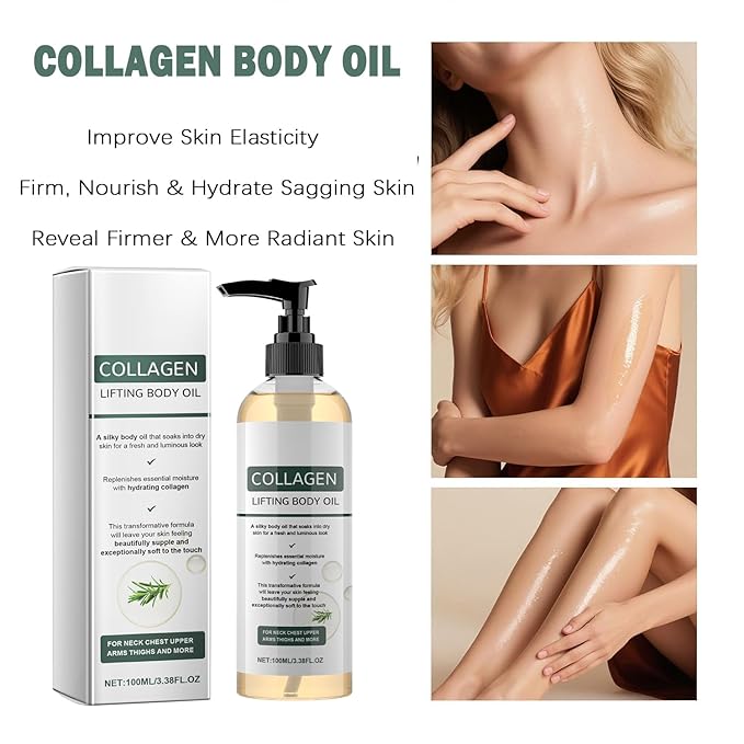 Krajiyya Collagen Oil, Collagen Magic Body Oil Firming, Moisturizing Anti Aging Silk Body Oils for Women & Men, Lightweight Non-Greasy,3.38 fl.oz 1pcs