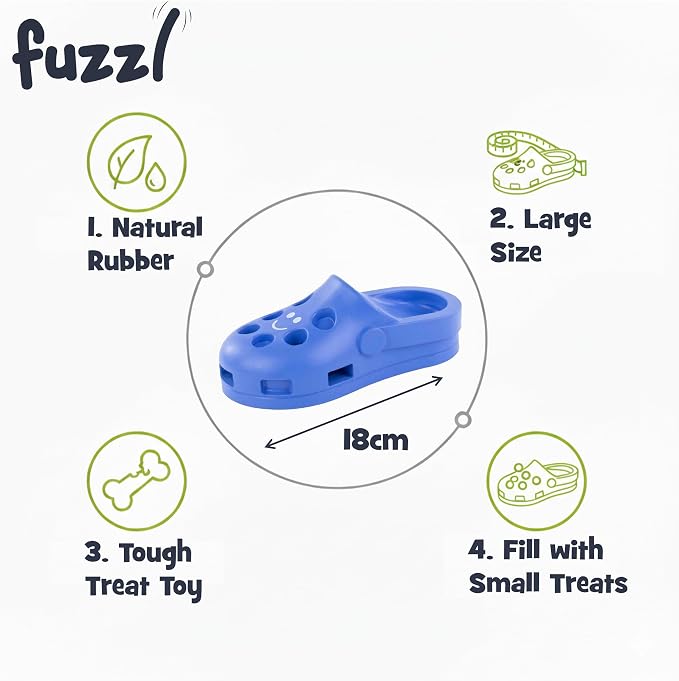 Fuzzl Shoe Dog Toy Puzzle Treat Toy – Natural Rubber Chew Toy – Durable, Interactive Enrichment Feeder – Eco-Friendly, Non-Toxic & Dishwasher Safe – Blue