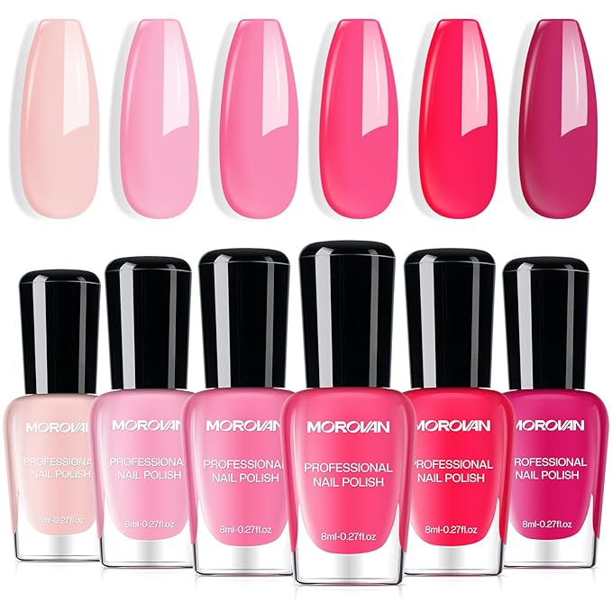 Morovan Pink Nail Polish Set: Valentines 2026 Hot Nude Pink Nail Polish Kit Air Quick Dry Regular Fingernail Polish Pack DIY for Women Girls Gift Holiday