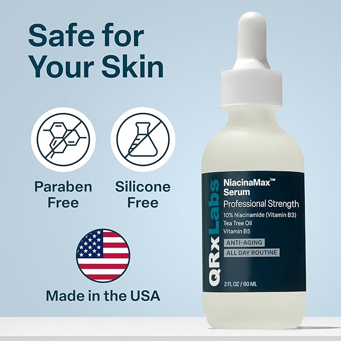 NiacinaMax Serum with 10% Niacinamide (Vitamin B3), Tea Tree Oil, Calendula Extract, Allantoin and Vit. B5 & E – Enhanced Dermal Penetration – Shrinks Pores & Reduces Blemishes on Skin – 2 oz / 60 ml