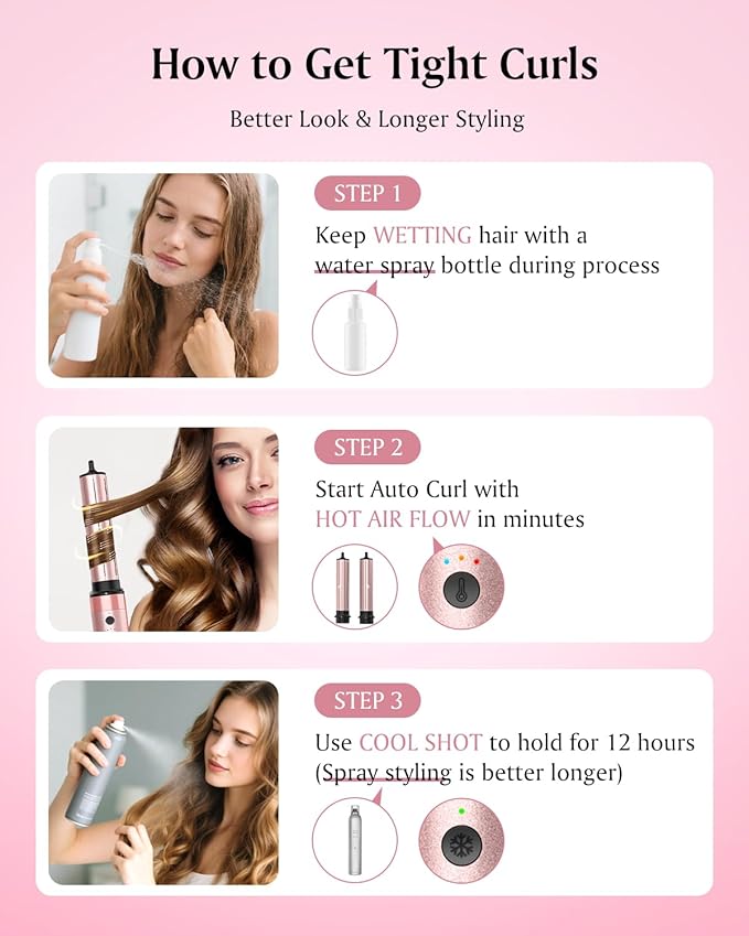 Brightup Dual Voltage Hair Styler - 5 in 1 High Speed Hot Air Styler 1400W Blow Dryer Brush, Negative Ions, Cool Shot Button, Curler, Volumizer, Straighter, No Heat Damage, with Travel Bag
