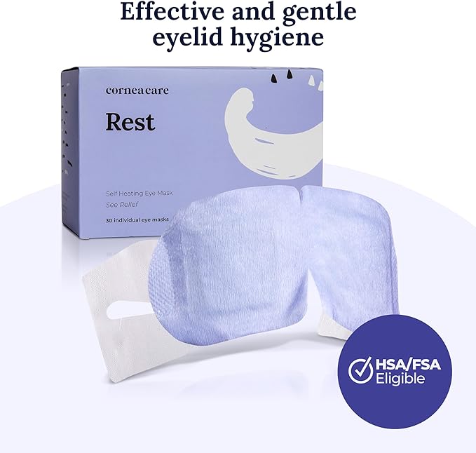 CorneaCare Rest: Self Heating Warm Compress for Dry Eyes | Heated Eye Mask for Fast Relief | No Microwave or Washcloth Needed | Travel Ready | 30 Count
