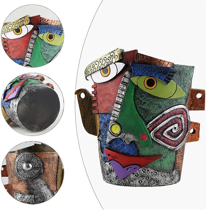 Picasso Flower Pot Colorful Face Art Abstract Resin Flower Pot Unique Face Flower Pot Head Planter for Indoor Outdoor Plants Patio Home Art Decoration (Frown)