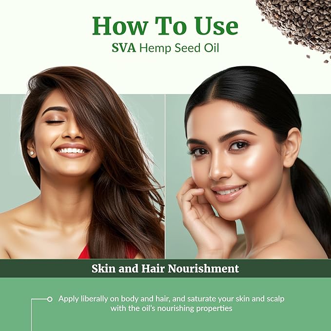 SVA ORGANICS Hemp Seed Oil Cold Pressed 4oz (118 ml) Premium Carrier Oil With Dropper For Skin Care, Hair Care, Scalp Massage, Body Massage, Hair Products, Cosmetics & Soap