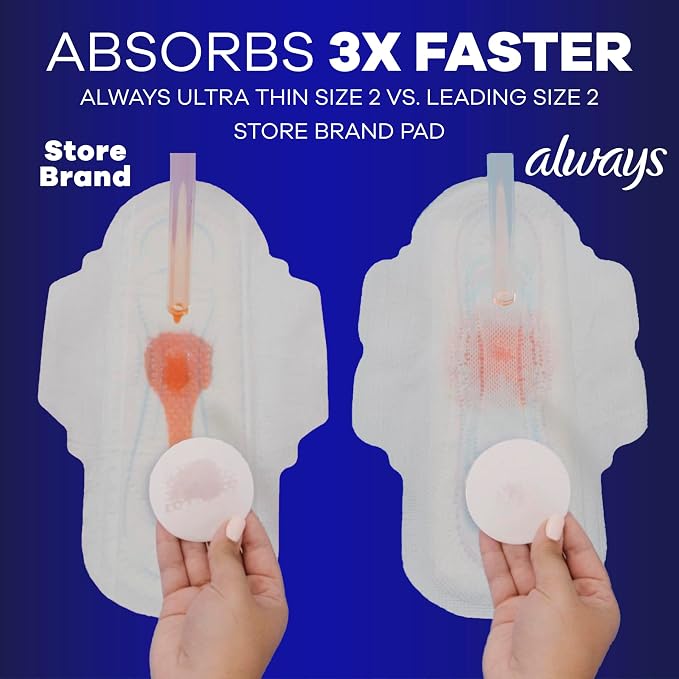 Always Ultra Thin Feminine Pads with Wings for Women, Size 4, Overnight Absorbency, Unscented, Up to 100% Leak-Free Comfort, 36 Count