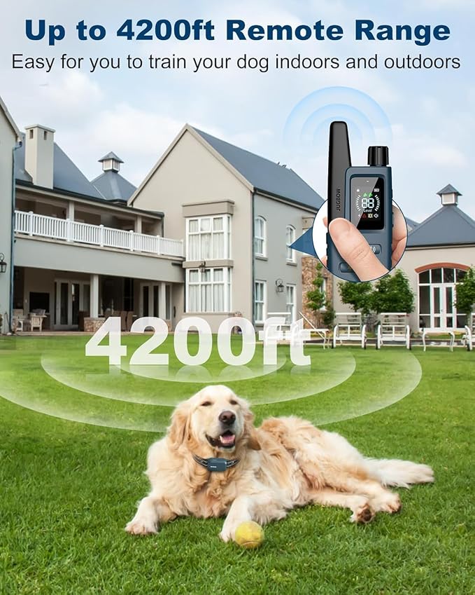 Dog Shock Collar - 4500FT Training Collar with Remote for 10-120lbs Dog, IPX8 Waterproof Electric Dog Collar with 4 Training Modes, Security Lock, Rechargeable eCollar (Navy Blue)