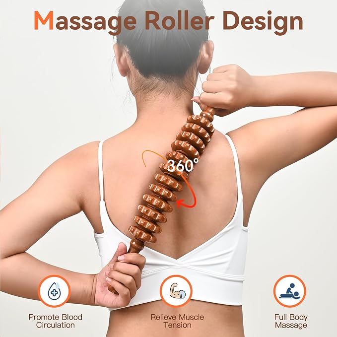 Wood Therapy Massage Tools, Wooden Massage Roller Stick, Lymphatic Drainage Tool, Curved Wood Muscle Massage Roller Used to Relieve Muscle Soreness and Body Shaping