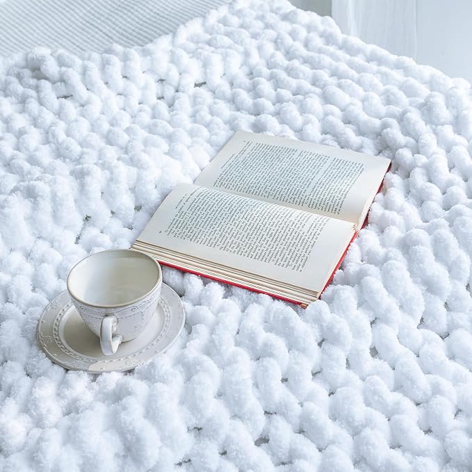 Chunky Knit Blanket - Luxury Soft Cozy 40 * 50 Throw Blanket,100% Woven Blanket Rope Knot Throw Blanket for Couch, Sofa, Home Decor, Gift - Machine Washable (White, 40 * 50)