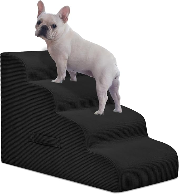 Mesa Lemon 4 Step Dog Stairs Pet Ramp for High Beds, Sofas and Cars | High Density Foam, Non-Slip Bottom, Removable Washable Cover, Portable Handle, Holds Up to 50 lbs, 20 Inch Height