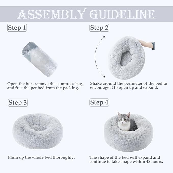 Washable Calming Dog & Cat Bed for Ultra Large Small Medium Size Pet | Donut Round Cute Warming Mat House Supply Indoor, 8 Sized Deal Necessity Essential Furniture for Boy Girl Puppy Kitten kitty