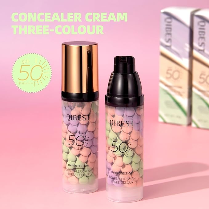 SPF 50 Color Correcting Sunscreen Face Primer, 3 in 1 Three-Colour Color Corrector & Hydrating Concealer Cream, Lightweight Oil-Free, Conceals Dark Circles, Acne Scars, Redness for Radiant Skin