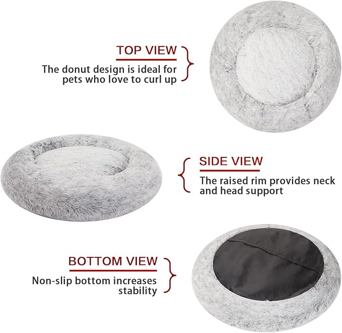 Bedfolks Calming Donut Dog Bed for Extra Large Dogs, 45 Inch Round Plush Bed with Non-Slip Bottom (Dark Grey, Extra Large)