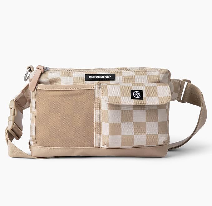 Cleverpup Walk & Train 2-in-1 Dog Walking Bag - Hands-Free, Checkerboard
