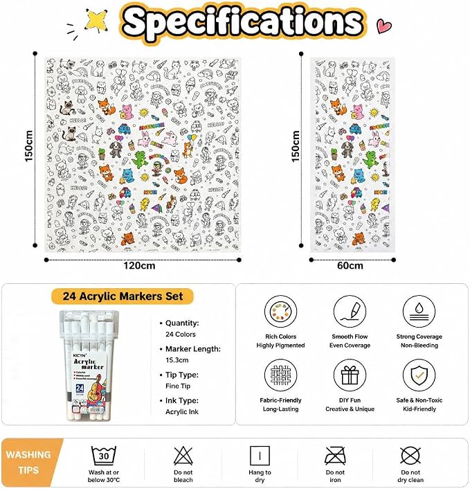VEELU DIY Coloring Blankets with 24 Colors Markers for Adults | Custom Color In Your Own Blankets With 24 Colors Markers, Snuggle Color Sketch Washable Blankets Kit Home Decor